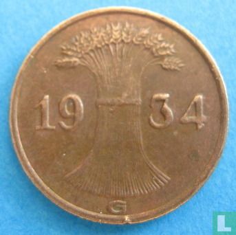 Duitse Rijk 1 reichspfennig 1934 (G) - Afbeelding 1