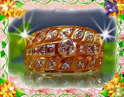 750er Gelbgoldring mit Brillanten und Diamanten - Afbeelding 1