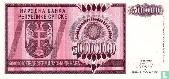 Srpska 50 Miljoen Dinara 1993 - Afbeelding 1