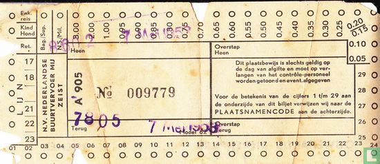 Buskaartje N.V. Nederlandse Buurtvervoer Mij Zeist - Image 1
