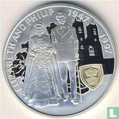 Falklandeilanden 5 pounds 1997 (PROOF) "50th Wedding Anniversary of Queen Elizabeth II and Prince Philip" - Afbeelding 2