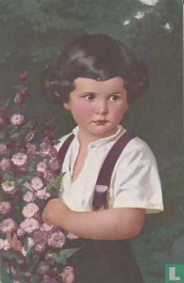 Meisje bij bloemenstruik - Afbeelding 1