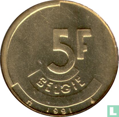 Belgium 5 francs 1991 (NLD) - Image 1