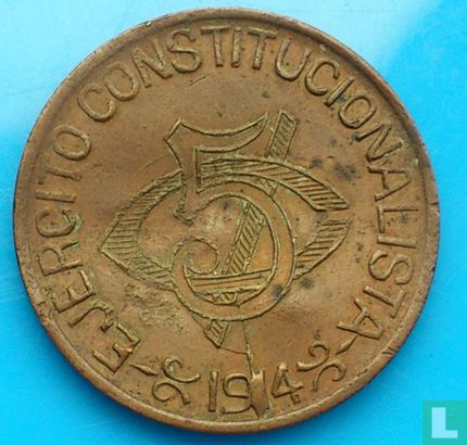 Chihuahua 5 centavos 1914 (type 2 - messing) - Afbeelding 1