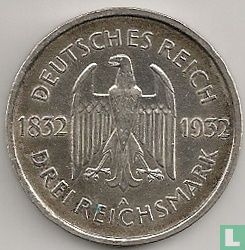 Duitse Rijk 3 reichsmark 1932 (A) "100th anniversary Death of Goethe" - Afbeelding 1
