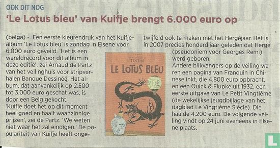 Le Lotus BLue van Kuifje brengt 6.000 Euro op