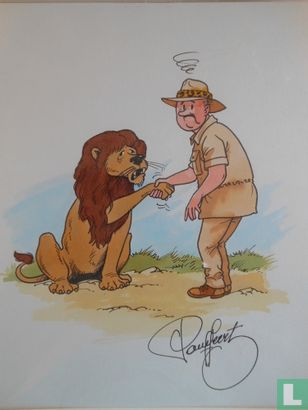 Originele tekening Paul Geerts - Lambik met een Leeuw