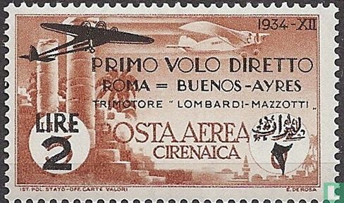 First flight Rome-Buenos Aires, with overprint