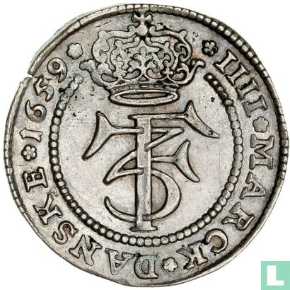 Danemark 1 krone 1659 (extrémités plates de croix) - Image 1