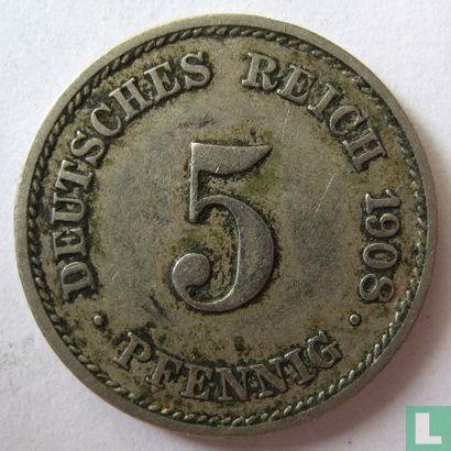 Empire allemand 5 pfennig 1908 (G) - Image 1