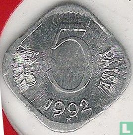 India 5 paise 1992 (Hyderabad) - Image 1