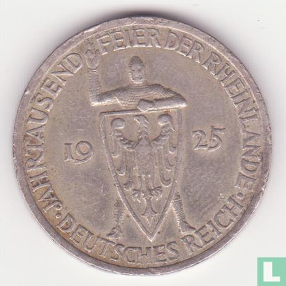 Duitse Rijk 3 reichsmark 1925 (E) "1000 years of the Rhineland" - Afbeelding 1