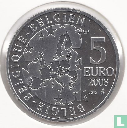 België 5 euro 2008 (PROOF - kleurloos) "50 years of the Smurfs" - Afbeelding 1
