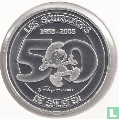 Belgium 5 euro 2008 (PROOF - colourless) "50 years of the Smurfs" - Image 2