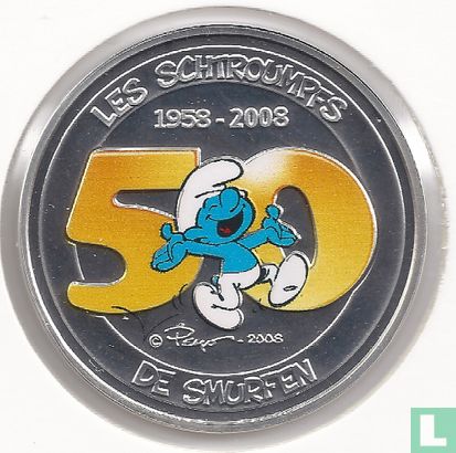 Belgium 5 euro 2008 (PROOF - coloured) "50 years of the Smurfs" - Image 2