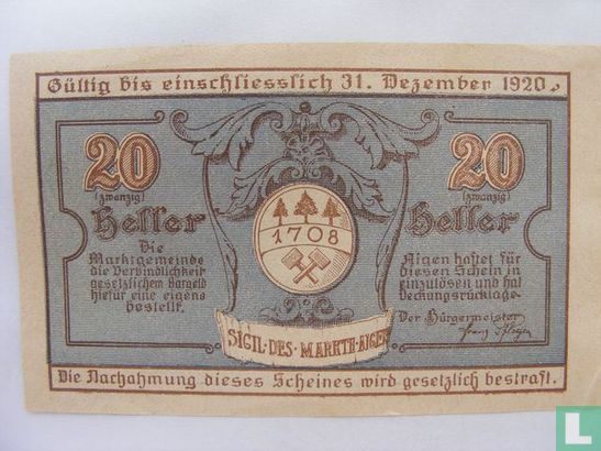 Aigen 20 Heller 1920 - Image 1