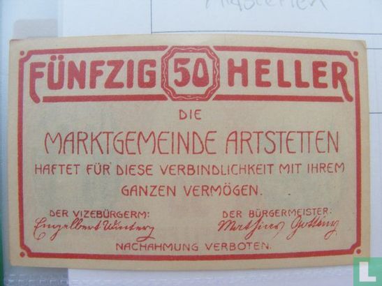 Arstetten 50 Heller 1920 - Afbeelding 2