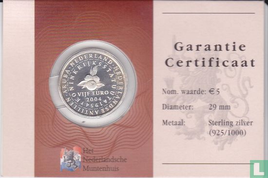 Nederland 5 euro 2004 (coincard - NMH) "50 years New Kingdom statute of the Netherlands Antilles and Aruba" - Afbeelding 1