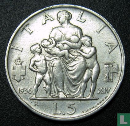 Italië 5 lire 1936 - Afbeelding 1