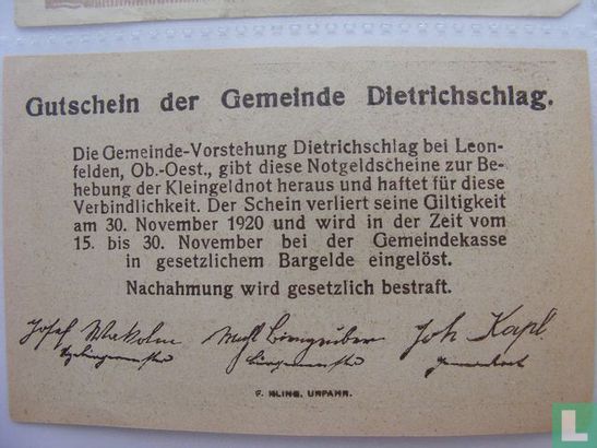 Dietrichsschlag 20 Heller 1920 - Image 2