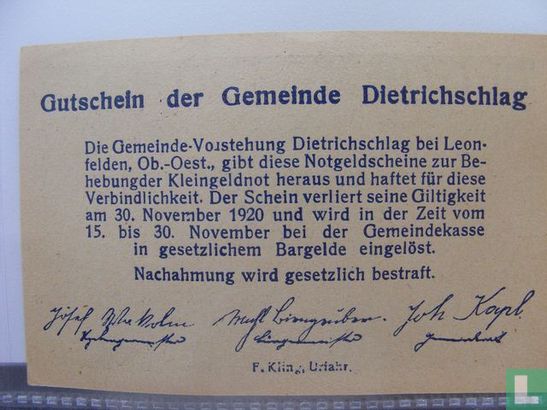 Dietrichsschlag 30 Heller 1920 - Image 2