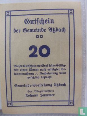 Atzbach 20 Heller 1920 - Afbeelding 2