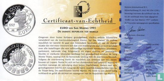 San Marino 10000 lire 1997 (PROOF) "Euro - Libertas” - Image 3