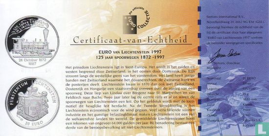Liechtenstein 20 euro 1997 "125 jaar spoorwegen Liechtenstein" - Afbeelding 3