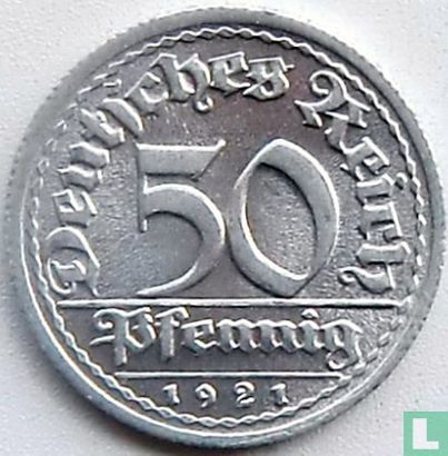 Duitse Rijk 50 pfennig 1921 (J) - Afbeelding 1
