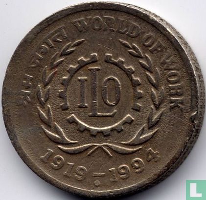 India 5 rupees 1994 (Bombay - security) "World of Work - 75 years of International Labour Organization" - Afbeelding 1