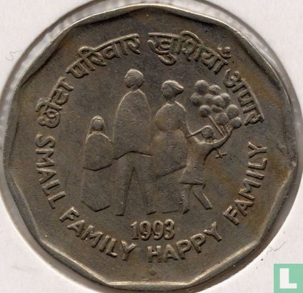 India 2 rupees 1993 (Bombay) "Small family - Happy family" - Image 1
