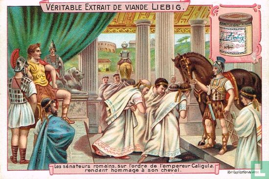 Les sénateurs romains, sur l'ordre de l'empereur Caligula, rendant hommage à son cheval