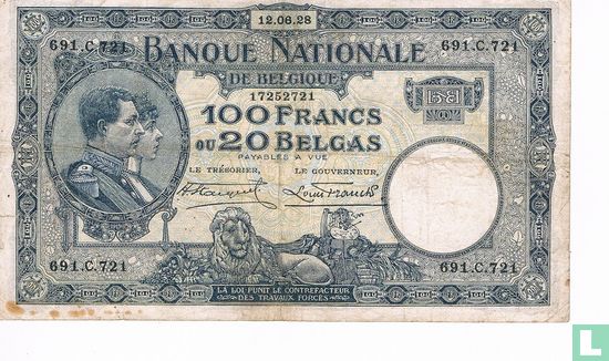 België 100 Frank / 20 Belga 1930 - Afbeelding 1