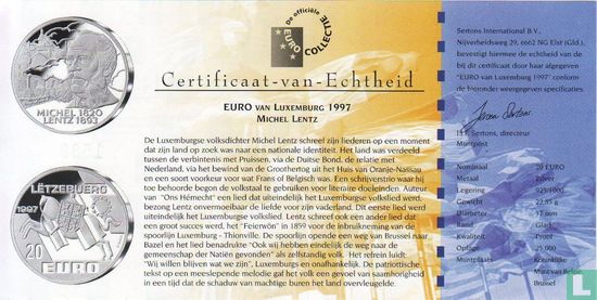 Luxemburg 20 euro 1997 "Michel Lentz" - Afbeelding 3