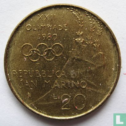 San Marino 20 lire 1980 "Summer Olympics in Moscow" - Afbeelding 1