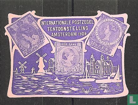 1909 Intern. Postzegeltentoonstelling Amsterdam Blauw op roze