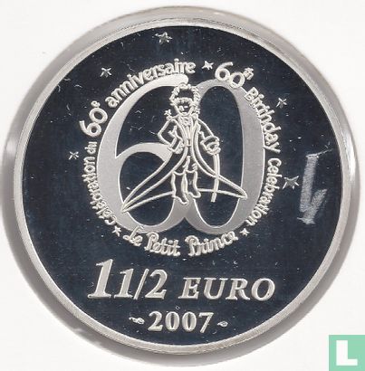 France 1½ euro 2007 (PROOF) "60 years of the Little Prince - the Little Prince laid down in the grass" - Image 1