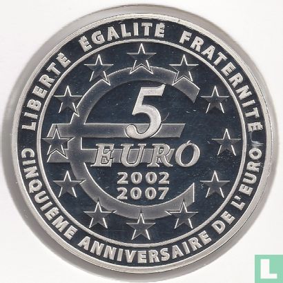 Frankreich 5 Euro 2007 (PP - Silber 900 ‰) "5th anniversary of the euro" - Bild 2