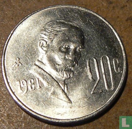Mexico 20 centavos 1981 (misslag) - Afbeelding 1