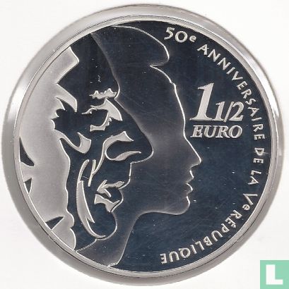  France 1½ euro 2008 (PROOF) "50th anniversary of the Fifth Republic" - Image 2