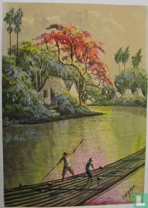 Dorp aan rivier in Indonesie.