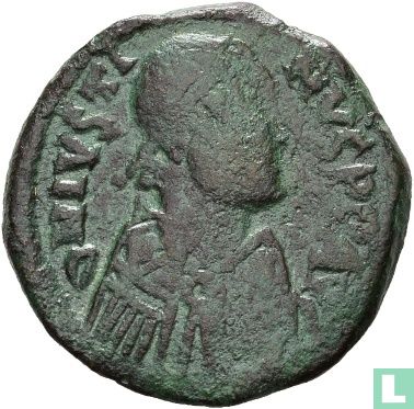 Byzantijnse Rijk  AE Follis  (40 nummi, Justin I, Con)  518-527 CE - Afbeelding 2