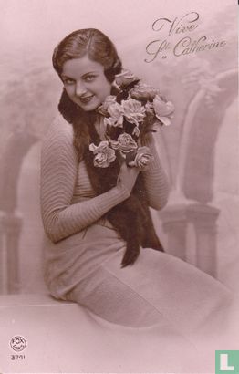 Vive Ste. Catherine : Zittende jonge vrouw met rozen - Afbeelding 1