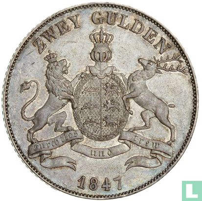 Württemberg 2 gulden 1847 - Afbeelding 1