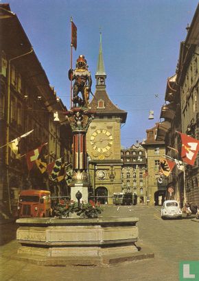 Bern, Zähringerbrunnen und Zeitglockenturm - Afbeelding 1