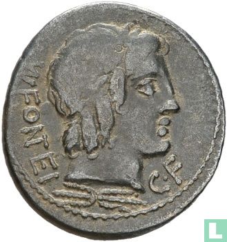 Romeinse Republiek. Mn. Fonteius, AR Denarius Rome 85 v.C. - Afbeelding 2