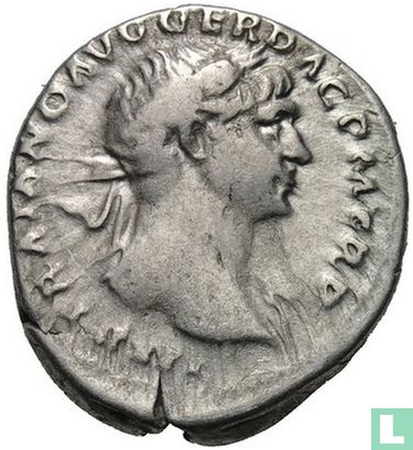 Zilveren denarius keizer Trajanus. Geslagen te Rome 106 n.Chr. - Afbeelding 1