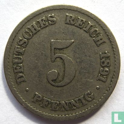 Empire allemand 5 pfennig 1891 (F) - Image 1