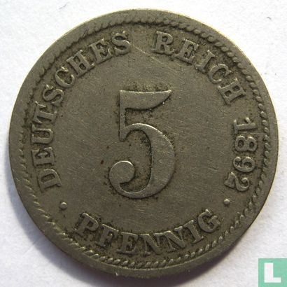 Duitse Rijk 5 pfennig 1892 (D) - Afbeelding 1