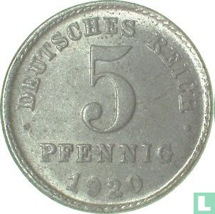 Duitse Rijk 5 pfennig 1920 (F) - Afbeelding 1